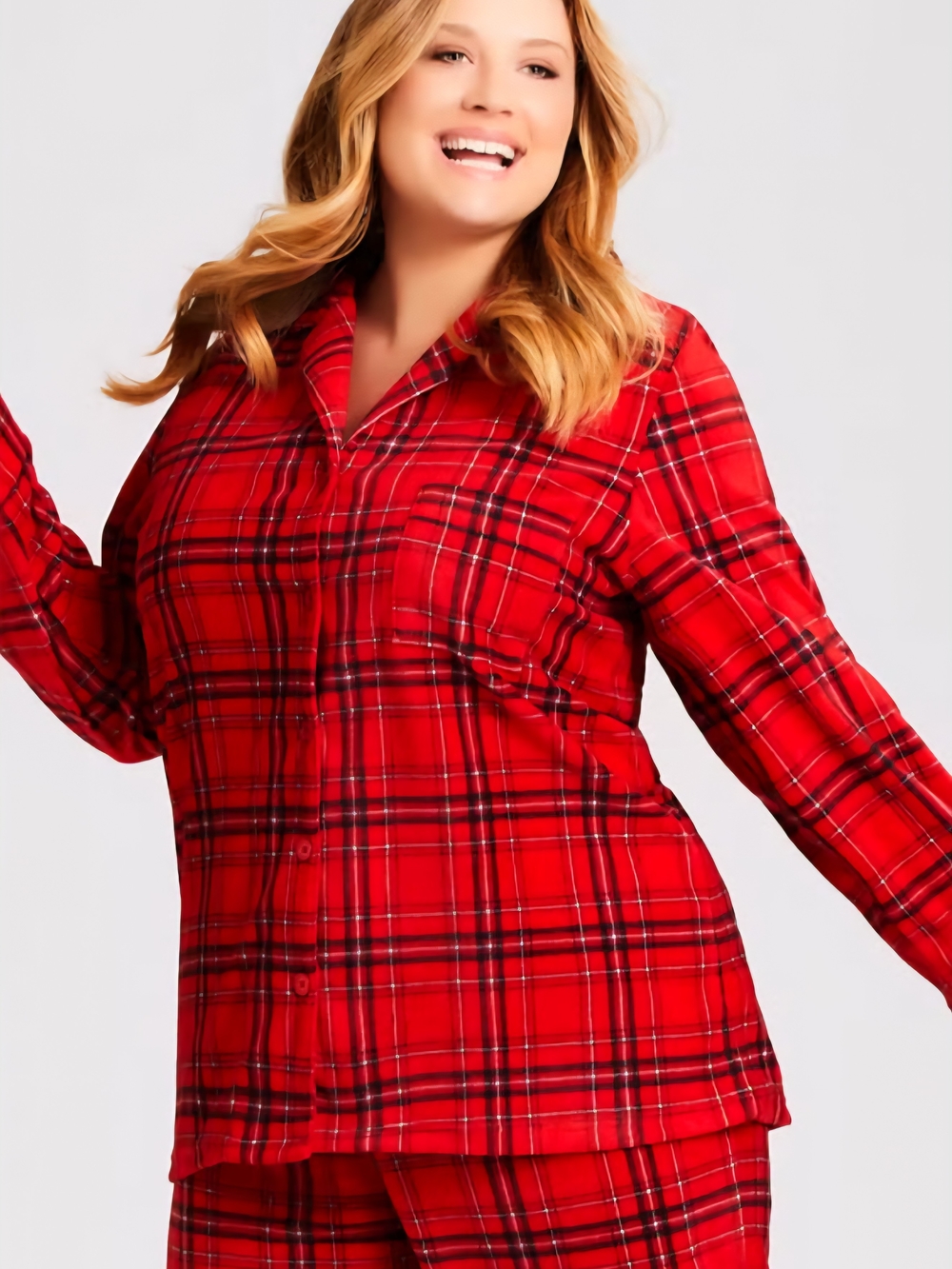 Avenue Red Plaid Button-Down Women's Sleep Shirt - Size 30/32